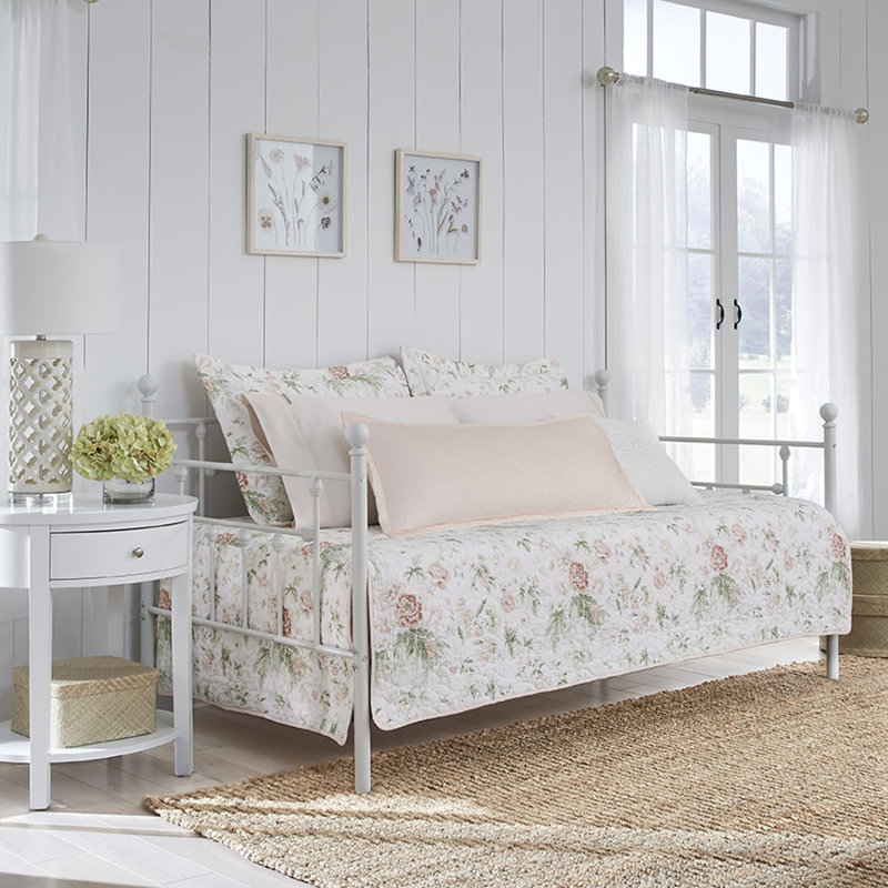 Laura Ashley Breezy Floral Cotton Pink 4 Piece Daybed Cover Set